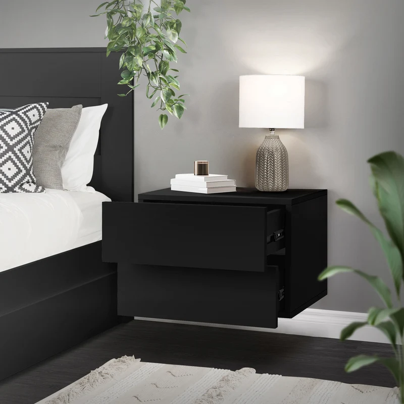 B-Ware Nachttisch mit zwei Schubladen 42x29x30 cm Schwarz matt ML-Design