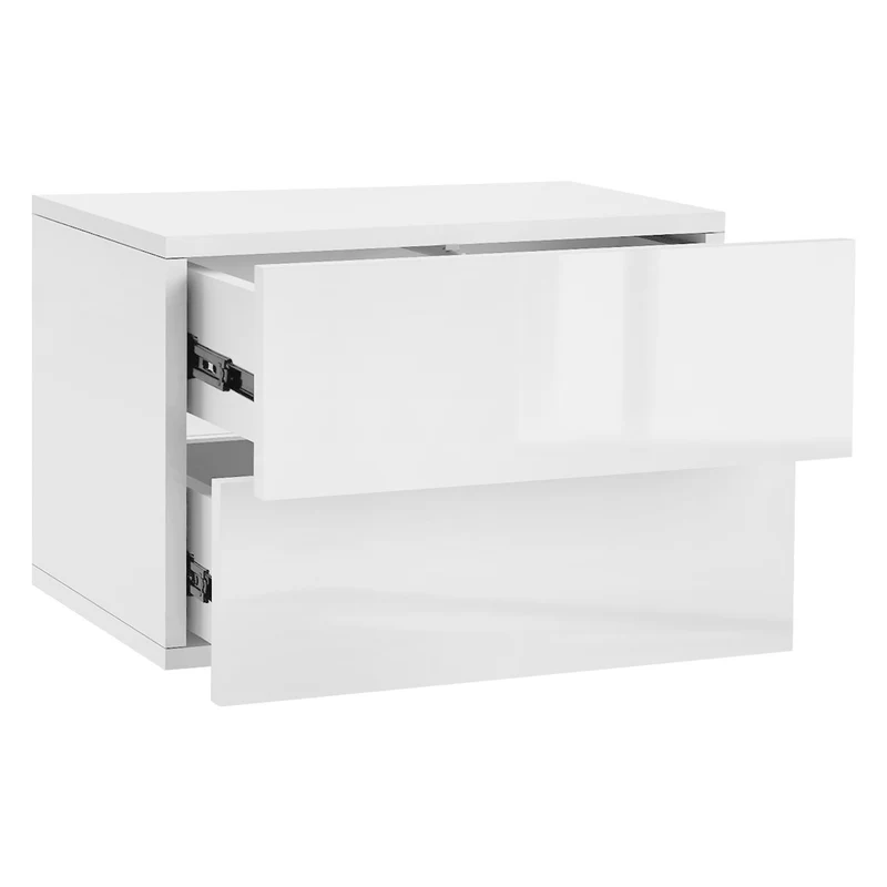 B-Ware Nachttisch mit zwei Schubladen 42x29x30 cm Weiß glänzend ML-Design