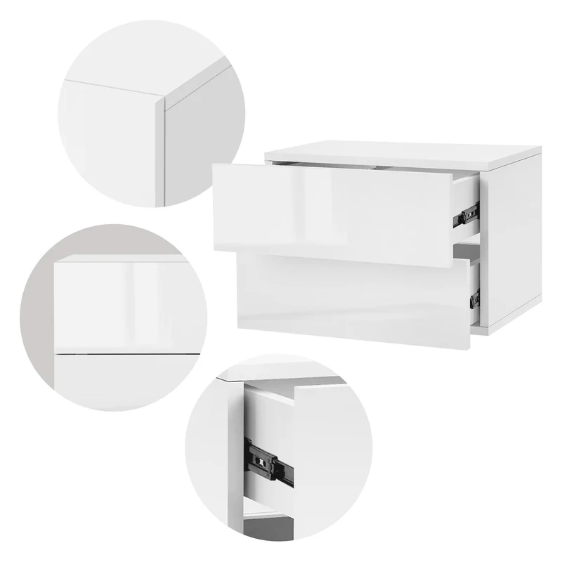 B-Ware Nachttisch mit zwei Schubladen 42x29x30 cm Weiß glänzend ML-Design