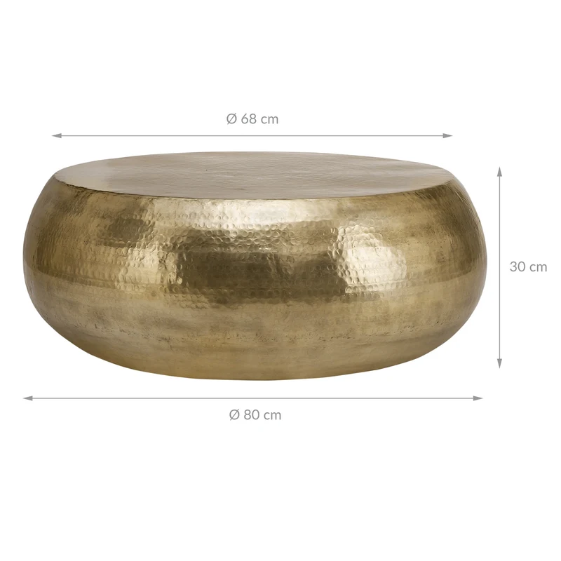 B-Ware Couchtisch Ø 80x30 cm Gold aus Aluminium-Legierung in Hammerschlag-Technik WOMO-Design