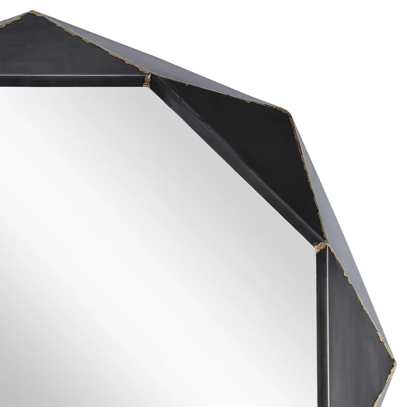 B-Ware Wandspiegel mit Metallrahmen Ø 72 cm Schwarz aus Glas WOMO-Design