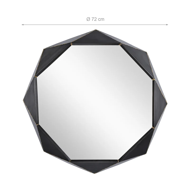 B-Ware Wandspiegel mit Metallrahmen Ø 72 cm Schwarz aus Glas WOMO-Design