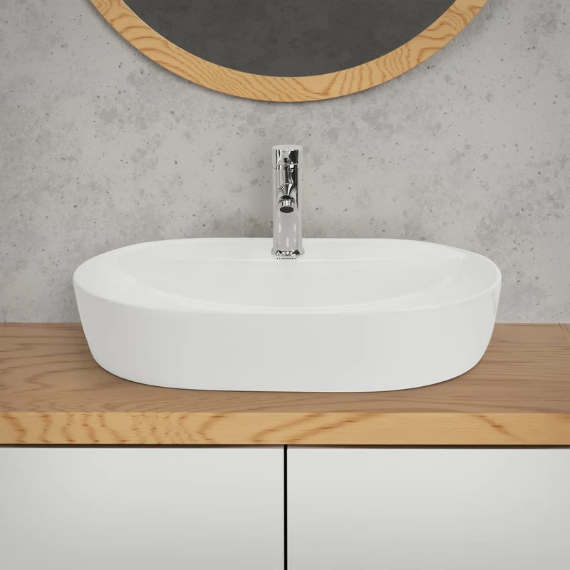 Waschbecken Oval ohne Überlauf 60x40x12 cm Weiß aus Keramik LuxeBath