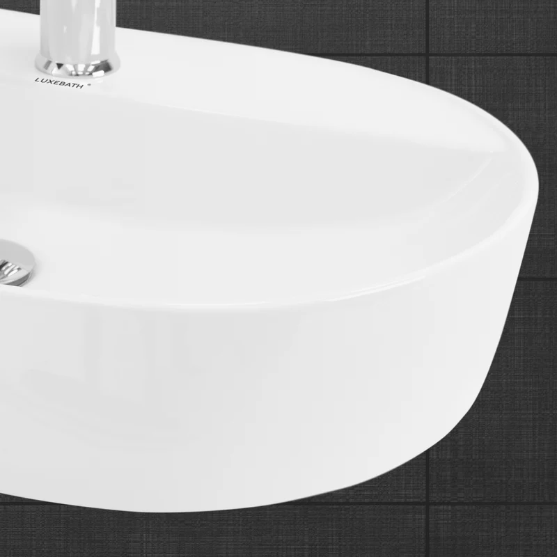 Waschbecken Oval ohne Überlauf 60x40x12 cm Weiß aus Keramik LuxeBath