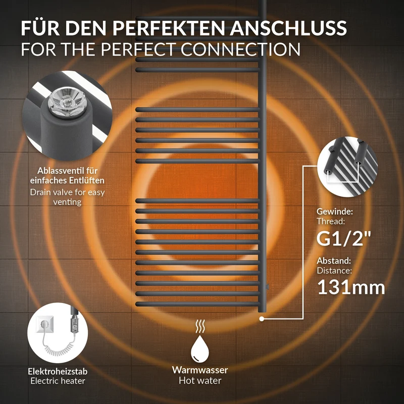 Badheizkörper Raumteiler U-Form 500x1600 mm Anthrazit LuxeBath