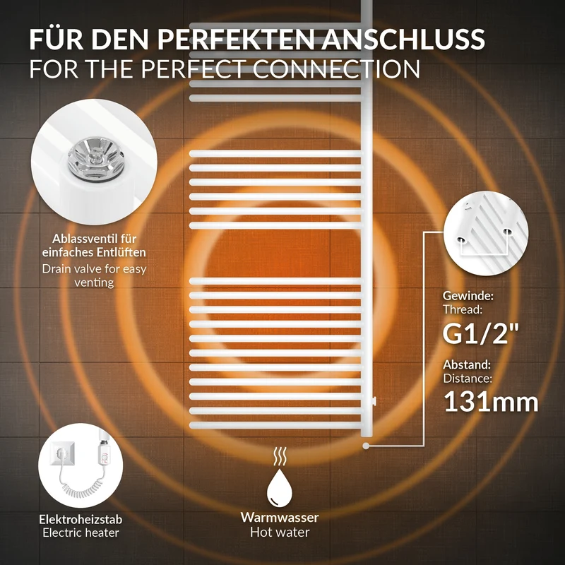 Badheizkörper Raumteiler U-Form 500x1600 mm Weiß LuxeBath