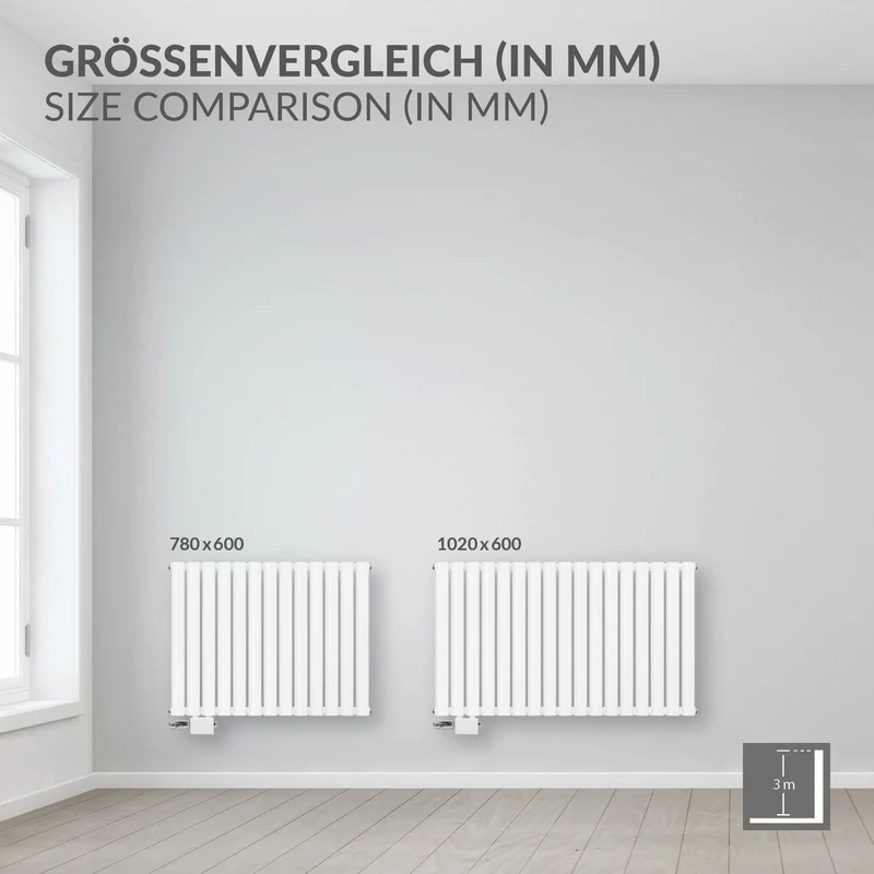 Badheizkörper Doppellagig Horizontal 600x780 mm Weiß mit Seitenanschluss LuxeBath