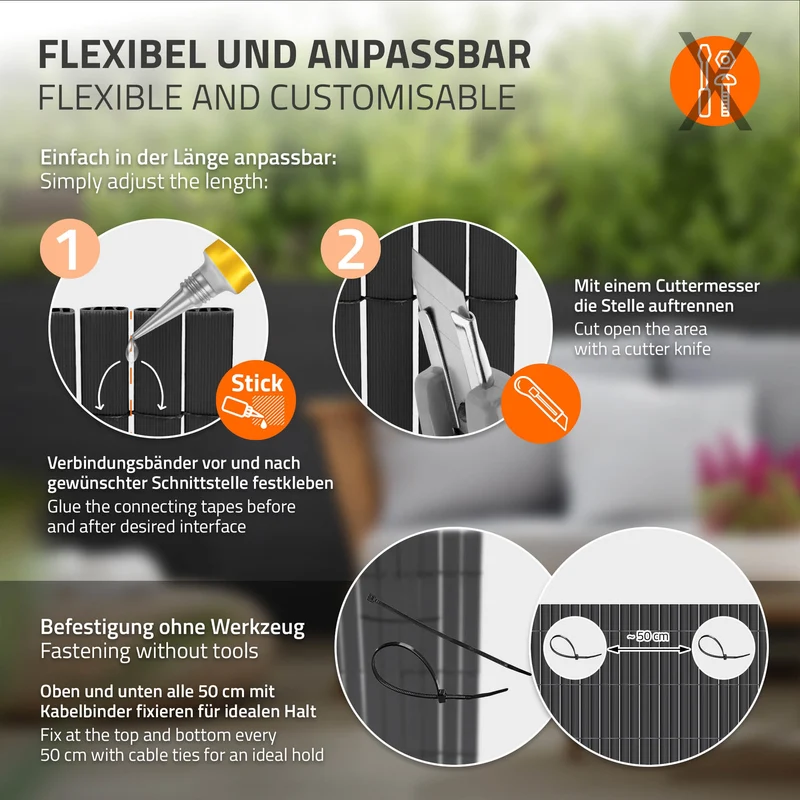 Sichtschutzmatte 80x300 cm Sichtschutzzaun Windschutz Balkonschutz PVC Anthrazit UV-beständig