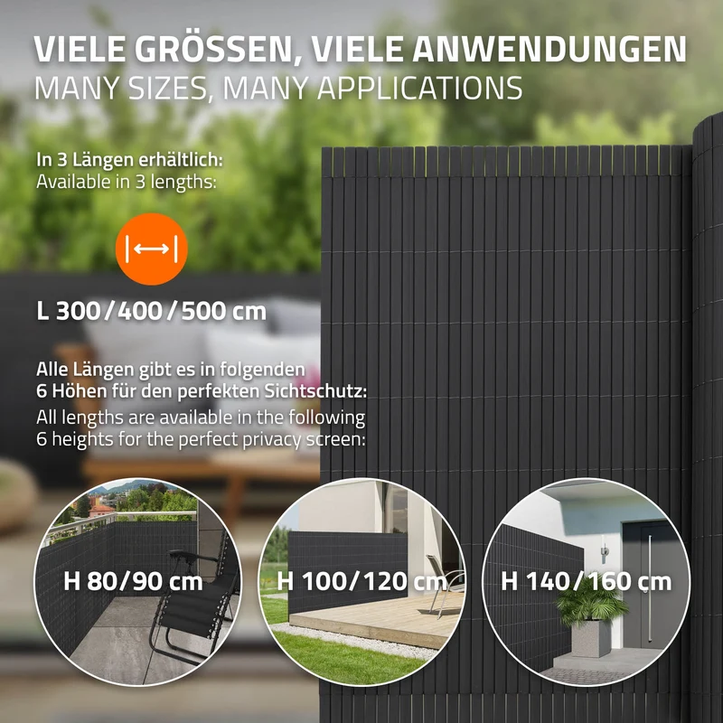 Sichtschutzmatte 80x300 cm Sichtschutzzaun Windschutz Balkonschutz PVC Anthrazit UV-beständig