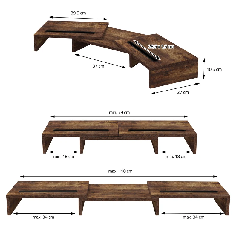 Doppelmonitorständer 110x27x10,5 cm Dunkelbraun aus MDF ML-Design