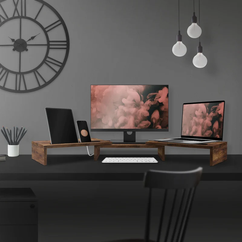 Doppelmonitorständer 110x27x10,5 cm Dunkelbraun aus MDF ML-Design