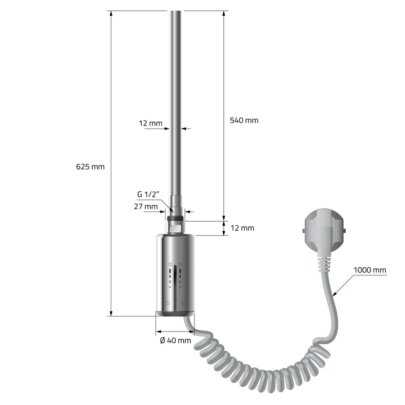 Elektrischer Badheizkörper mit Heizstab 600W 300x800 mm Chrome gerade Seitenanschluss & Thermostat Touchbedienung LuxeBath