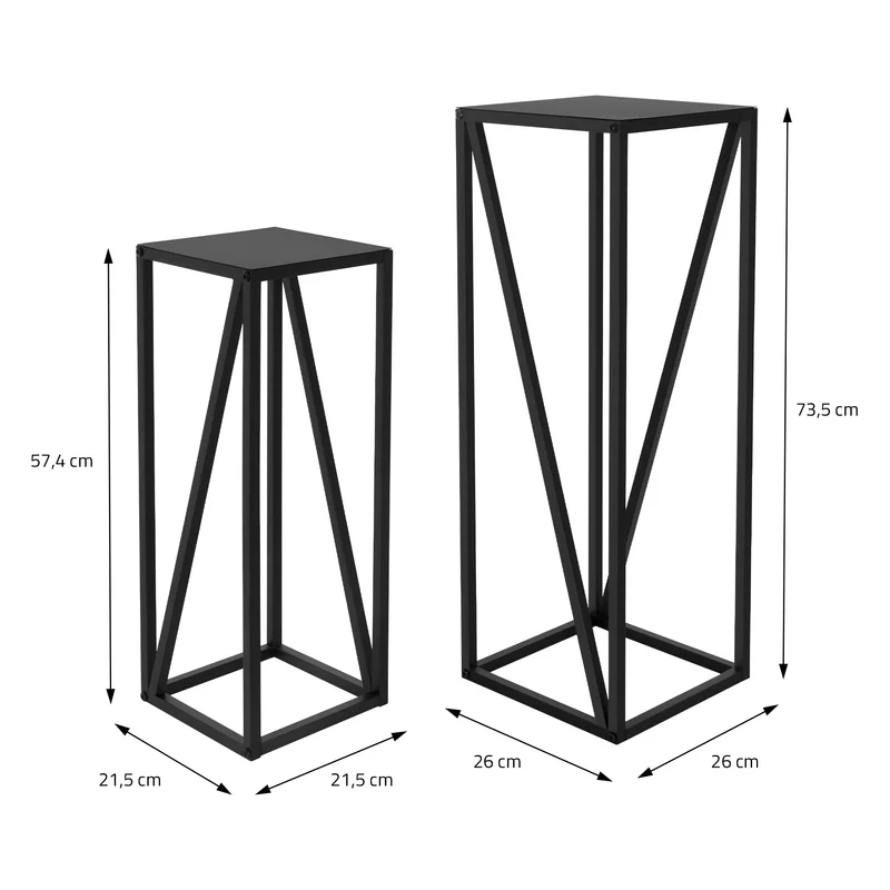 2er Set Blumenständer 21,5x21,5x57,4/26x26x73,5 cm Schwarz aus Stahl ML-Design