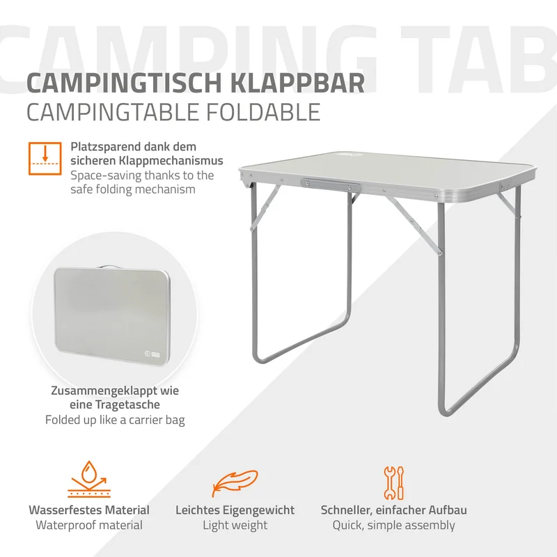 Campingtisch klappbar 70x50x60 cm Grau aus Aluminium