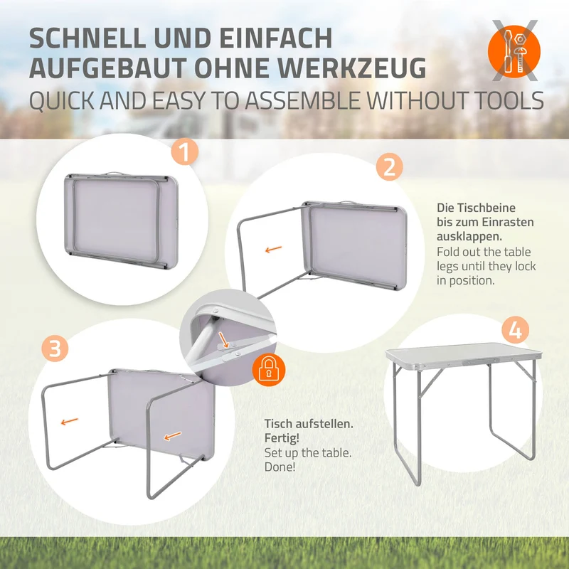 Campingtisch klappbar 70x50x60 cm Grau aus Aluminium