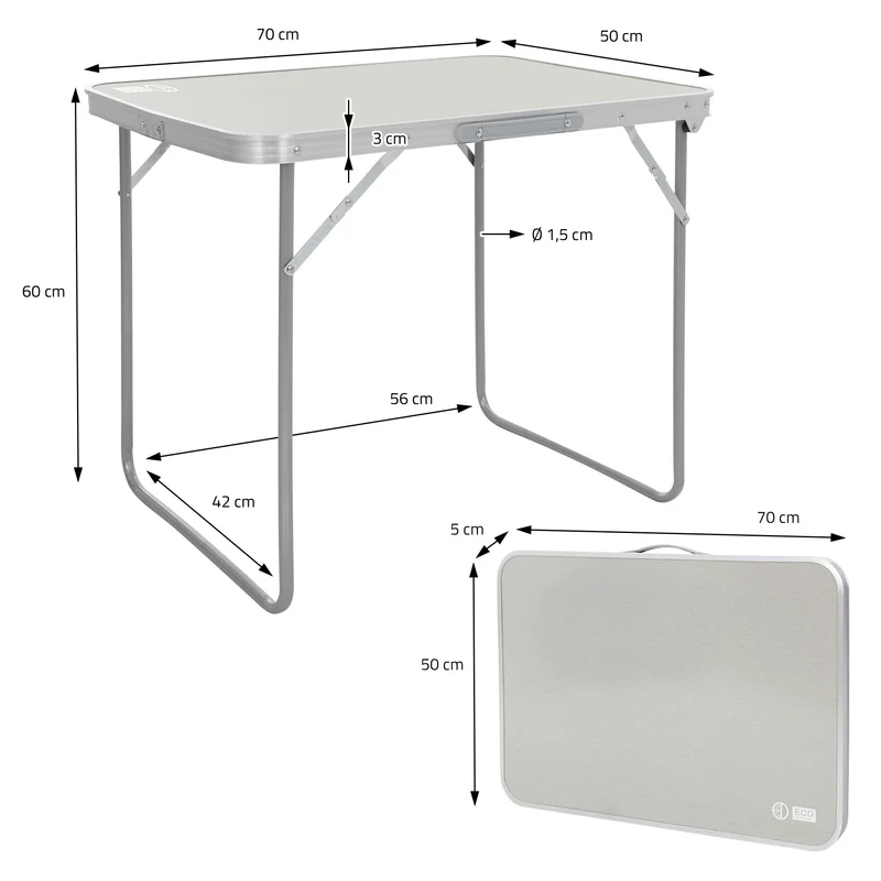 Campingtisch klappbar 70x50x60 cm Grau aus Aluminium