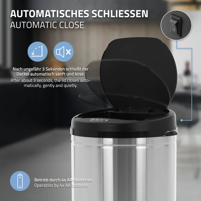 Mülleimer mit Sensor 30L Silber aus Edelstahl gebürstet ML-Design
