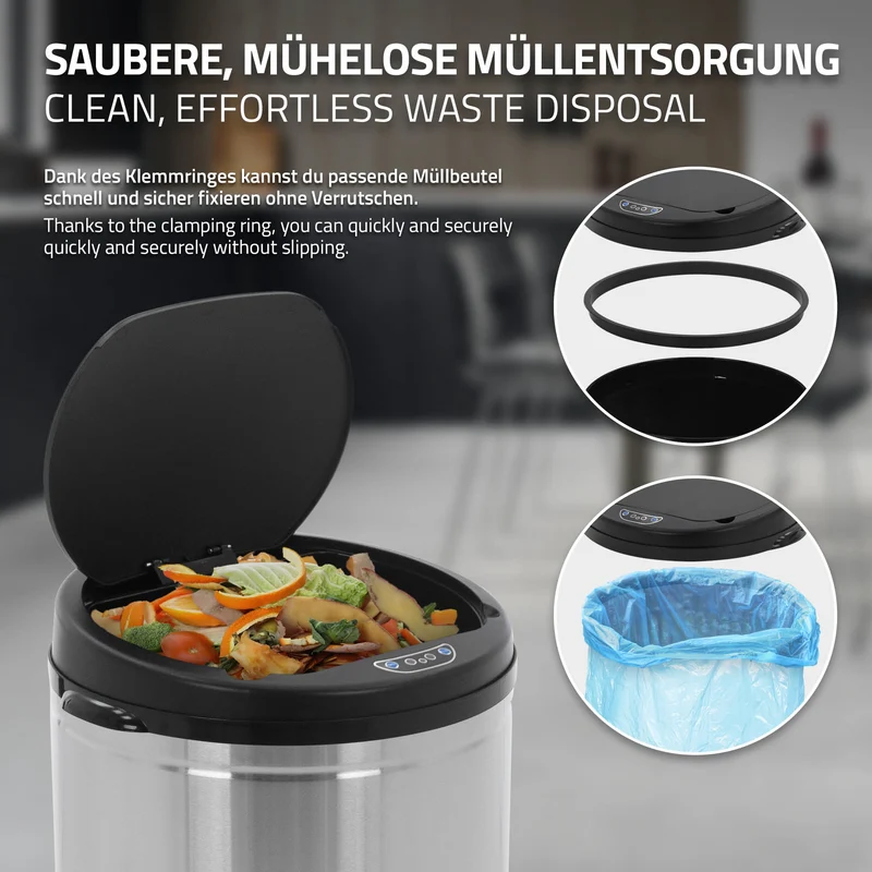Mülleimer mit Sensor 30L Silber aus Edelstahl gebürstet ML-Design