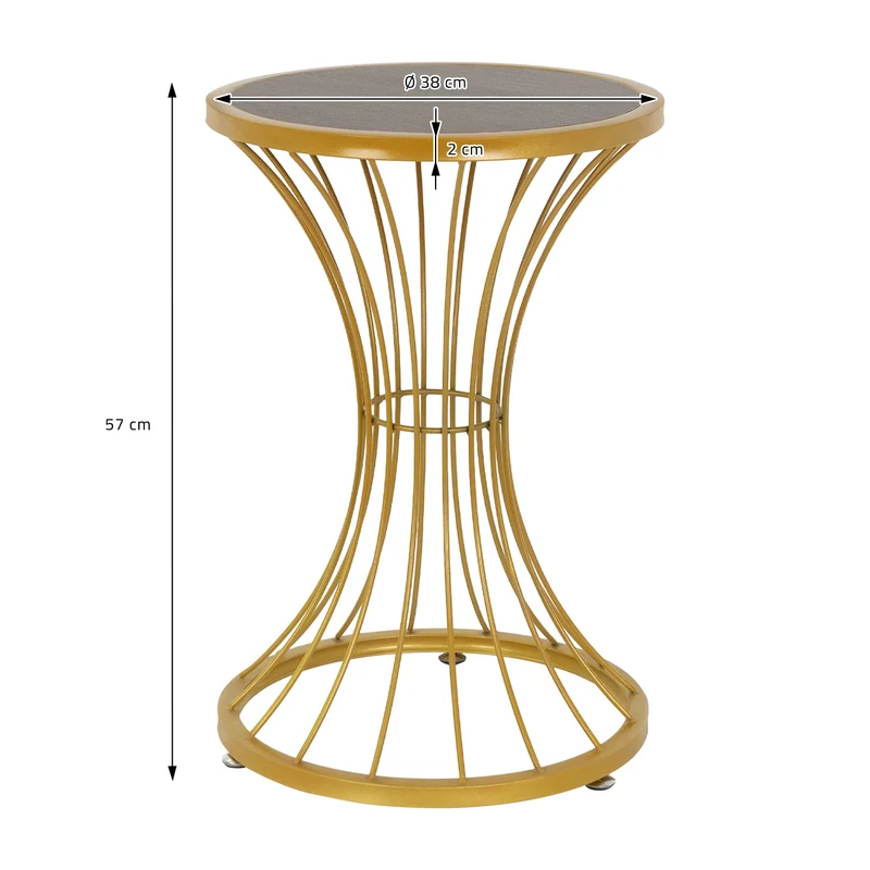 Beistelltisch in Stundenglas-Form Ø 38x57 cm Gold aus Metall und Holz ML-Design