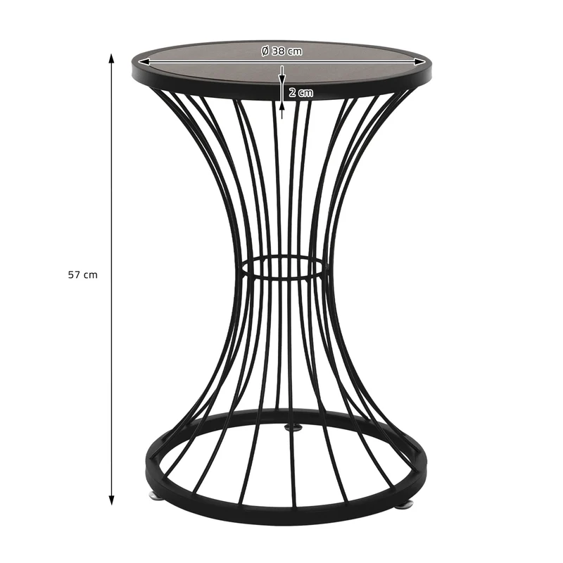 Beistelltisch in Stundenglas-Form Ø 38x57 cm Schwarz aus Metall und Holz ML-Design