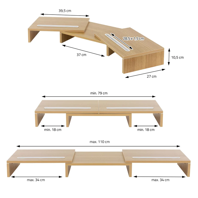 Doppelmonitorständer 110x27x10,5 cm Eichen-Optik aus Holz ML-Design