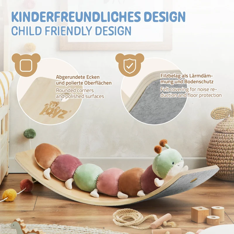 Balance Board für Kinder 83x30 cm Grau/Natur aus Lindensperrholz bis 100kg + Baumwollseil Joyz