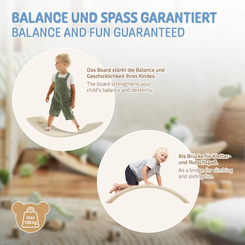 Balance Board für Kinder 83x30 cm Natur aus Lindensperrholz bis 100kg Joyz