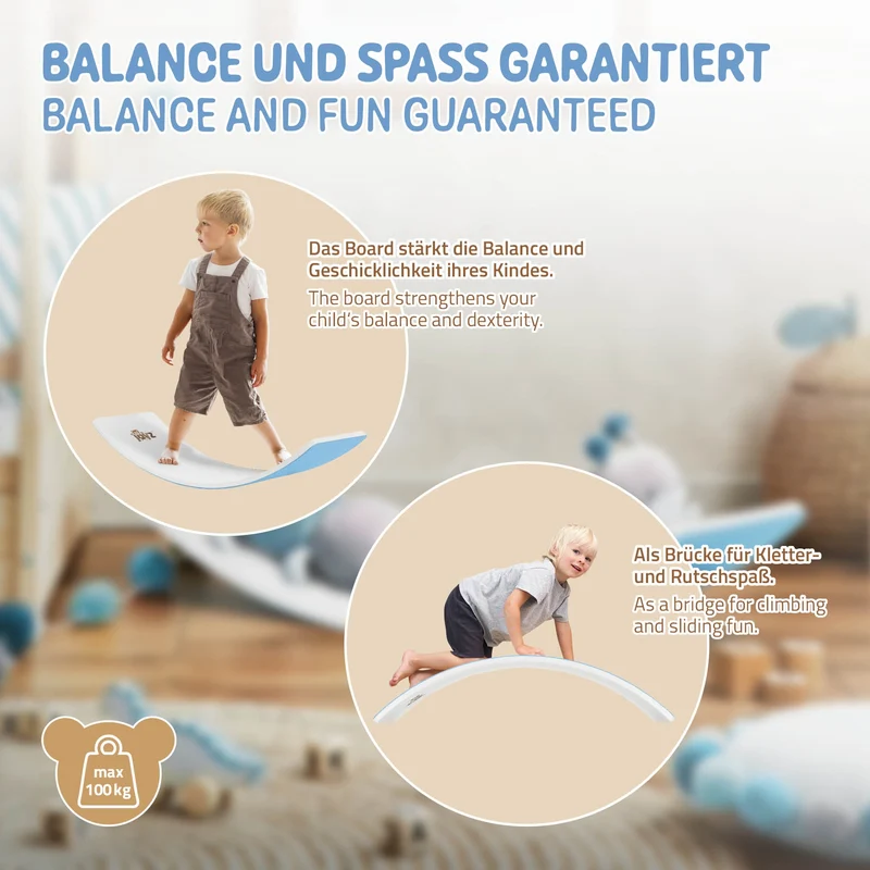Balance Board für Kinder 83x30 cm Blau/Weiß aus Lindensperrholz bis 100kg Joyz