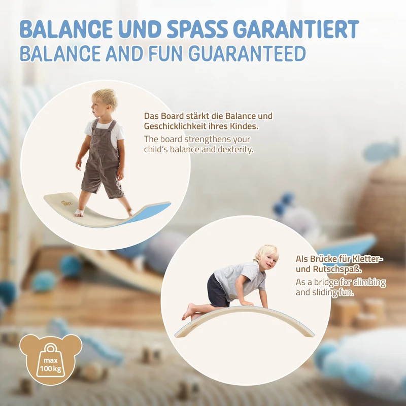 Balance Board für Kinder 83x30 cm Blau/Natur aus Holz bis 100kg Joyz
