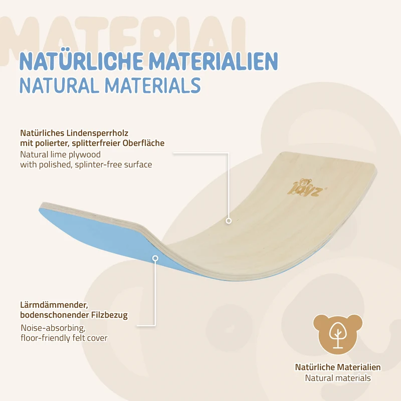 Balance Board für Kinder 83x30 cm Blau/Natur aus Holz bis 100kg Joyz