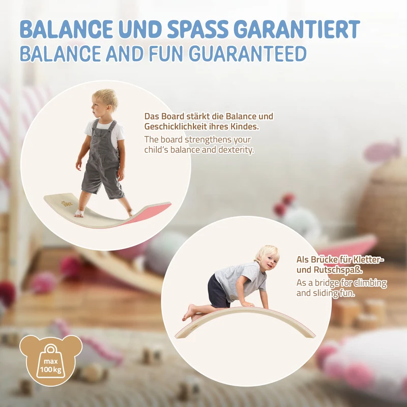 Balance Board für Kinder 83x30 cm Pink/Natur aus Holz bis 100kg Joyz