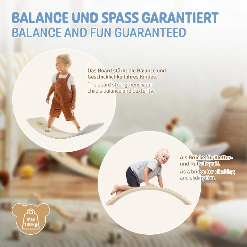Balance Board für Kinder 83x30 cm Grau/Natur aus Holz bis 100kg Joyz