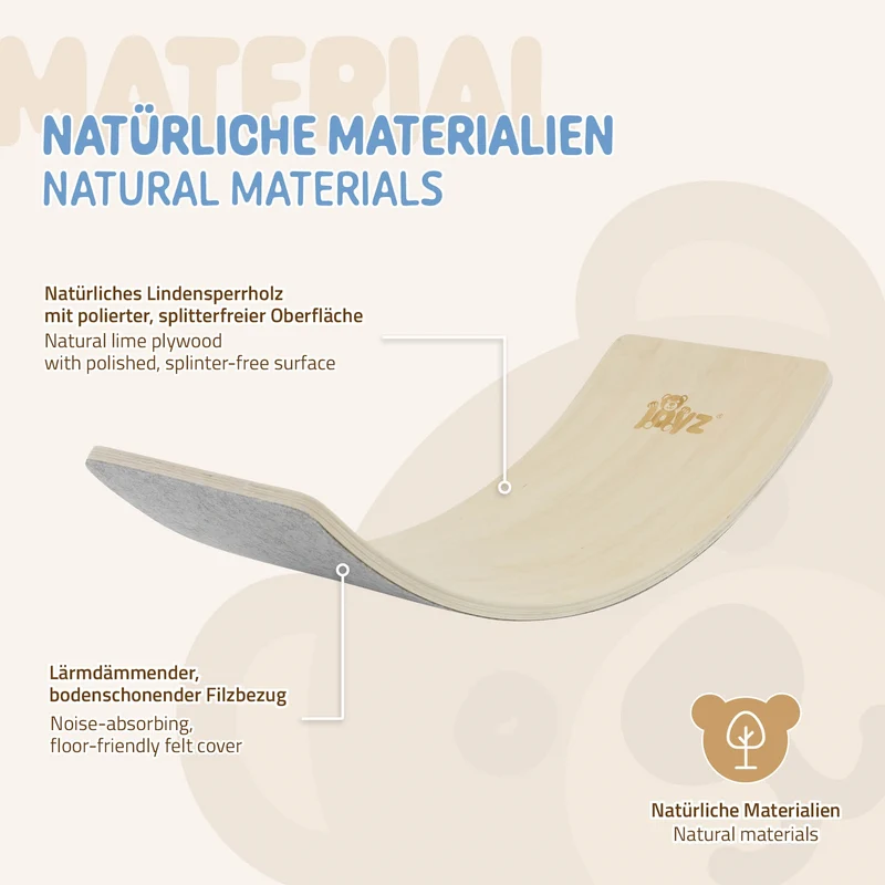 Balance Board für Kinder 83x30 cm Grau/Natur aus Holz bis 100kg Joyz