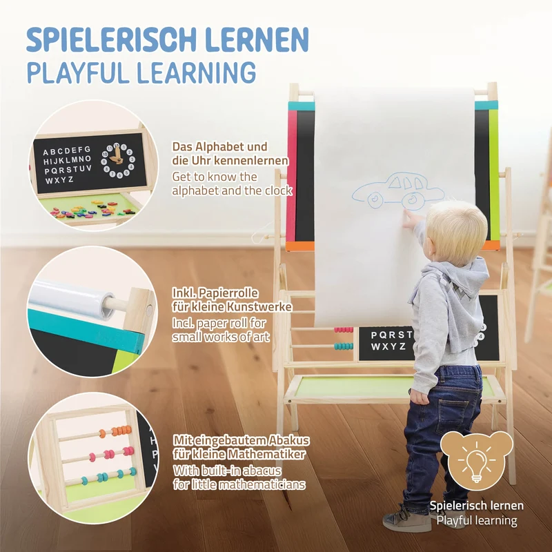 3 in 1 Kindertafel zum Spielen 70x47x100 cm Natur/Schwarz aus Holz Joyz