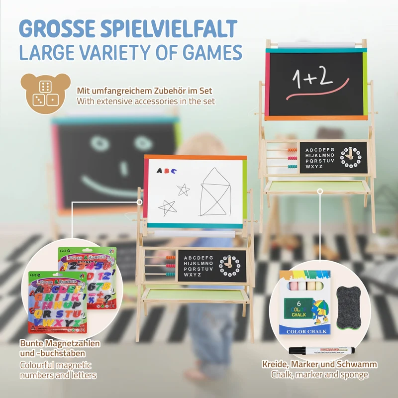 3 in 1 Kindertafel zum Spielen 70x47x100 cm Natur/Schwarz aus Holz Joyz