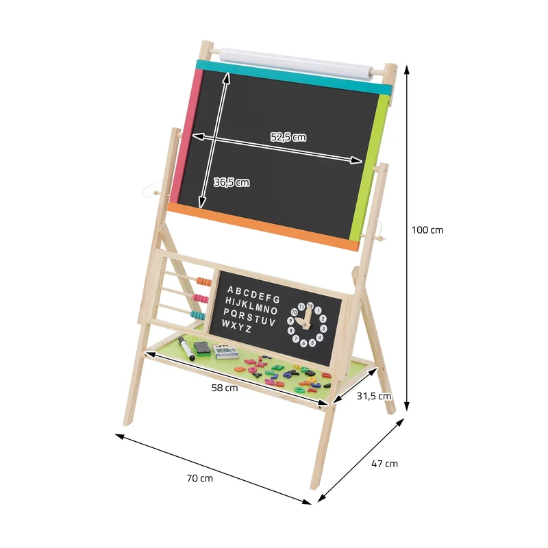 3 in 1 Kindertafel zum Spielen 70x47x100 cm Natur/Schwarz aus Holz Joyz