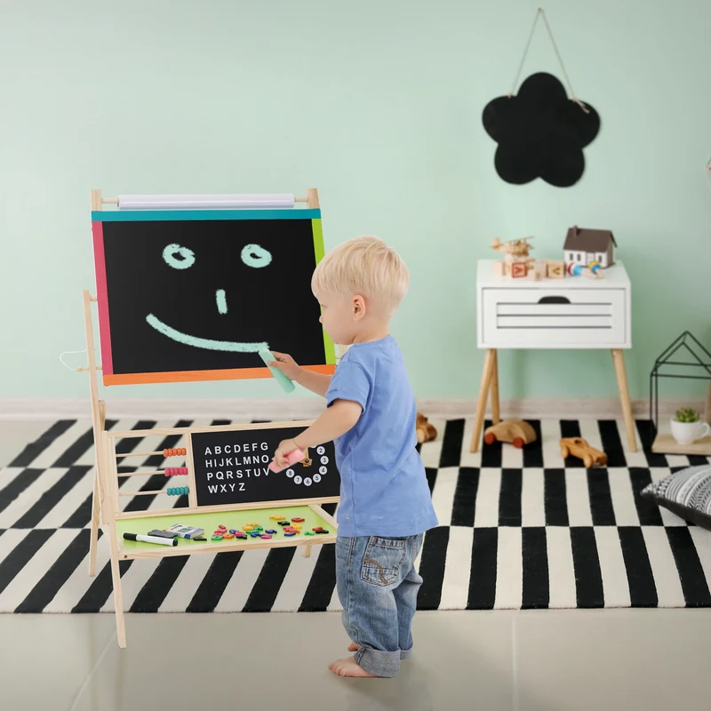 3 in 1 Kindertafel zum Spielen 70x47x100 cm Natur/Schwarz aus Holz Joyz