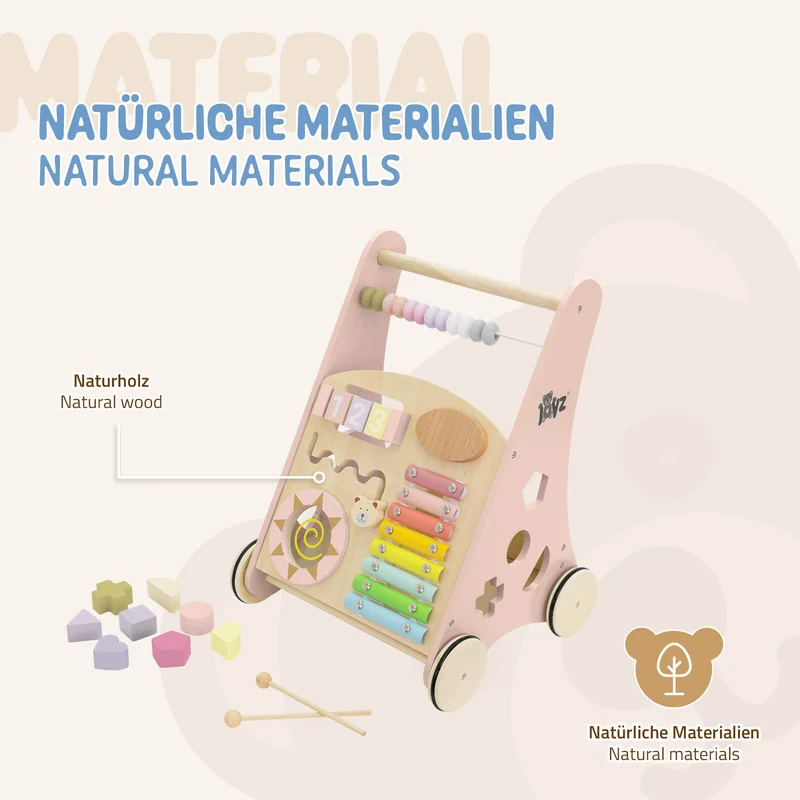 Laufwagen mit Activity Center 36x32x46 cm Pink aus Holz Joyz
