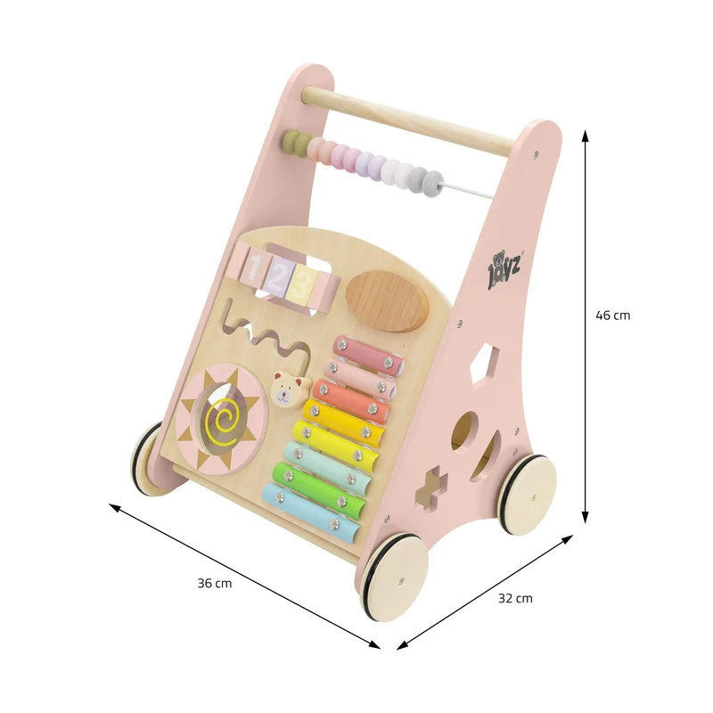 Laufwagen mit Activity Center 36x32x46 cm Pink aus Holz Joyz