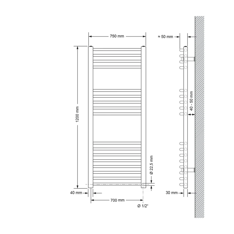 Badheizkörper Sahara 750x1200 mm Anthrazit gebogen mit Seitenanschluss LuxeBath