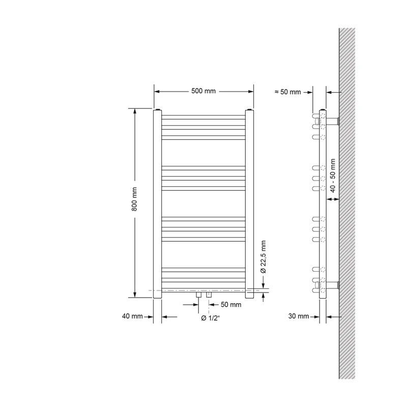 Badheizkörper Sahara 500x800 mm Weiß gebogen mit Mittelanschluss LuxeBath