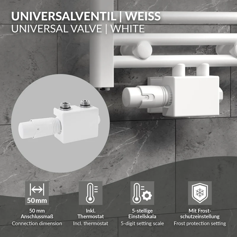 Ventil Armaturen Set Multiblock Weiß Universal inkl. Thermostatkopf LuxeBath