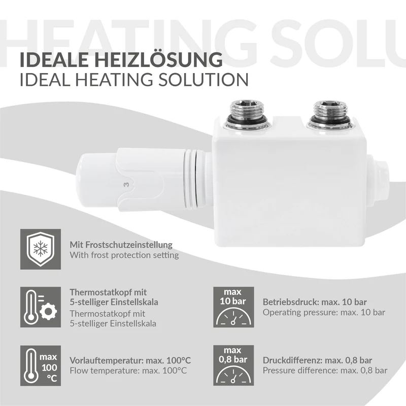 Ventil Armaturen Set Multiblock Weiß Universal inkl. Thermostatkopf LuxeBath