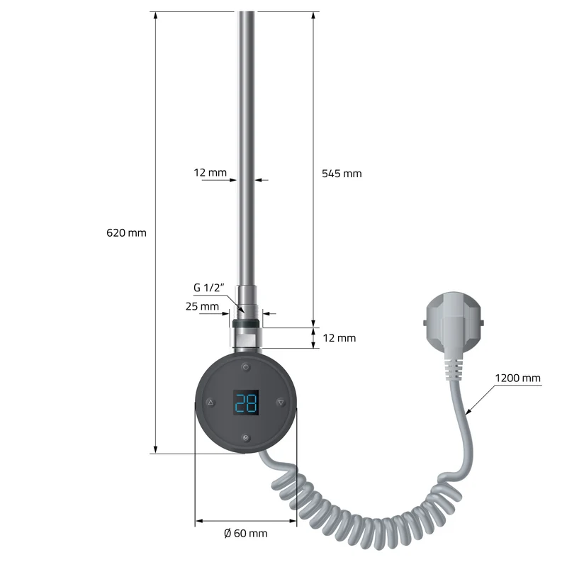 Heizstab für Badheizkörper 600W Anthrazit mit Thermostat LCD-Bildschirm Temperaturkontrolle und Timer LuxeBath
