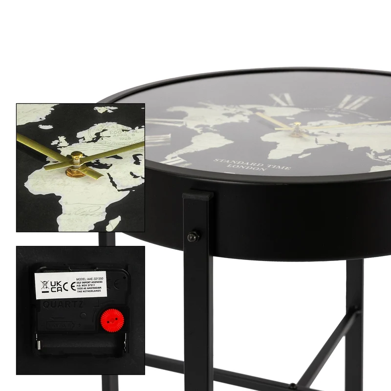 Beistelltisch mit integrierter Uhr Ø 40 cm Schwarz aus Metall