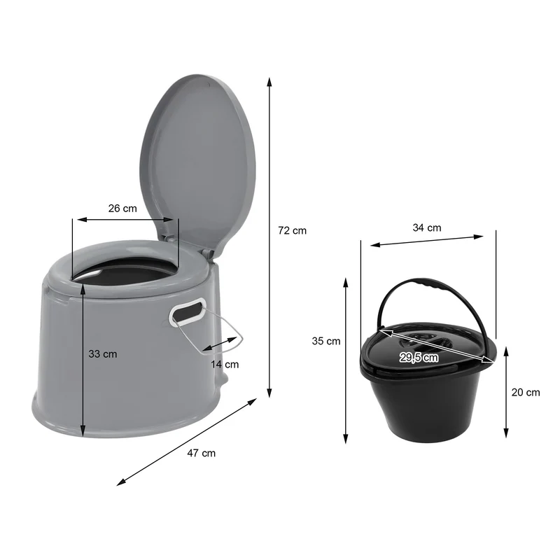 Campingtoilette 5L tragbar, grau, bis 200 kg, aus PP Kunststoff