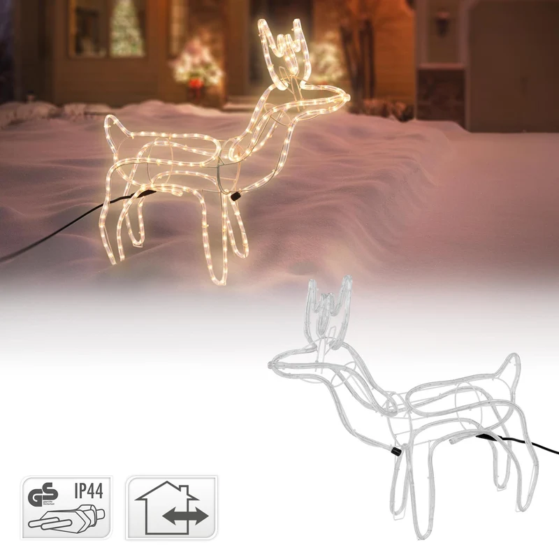LED Rentier mit 216 LED Birnen, Warmweiß, 68x61 cm, aus PVC