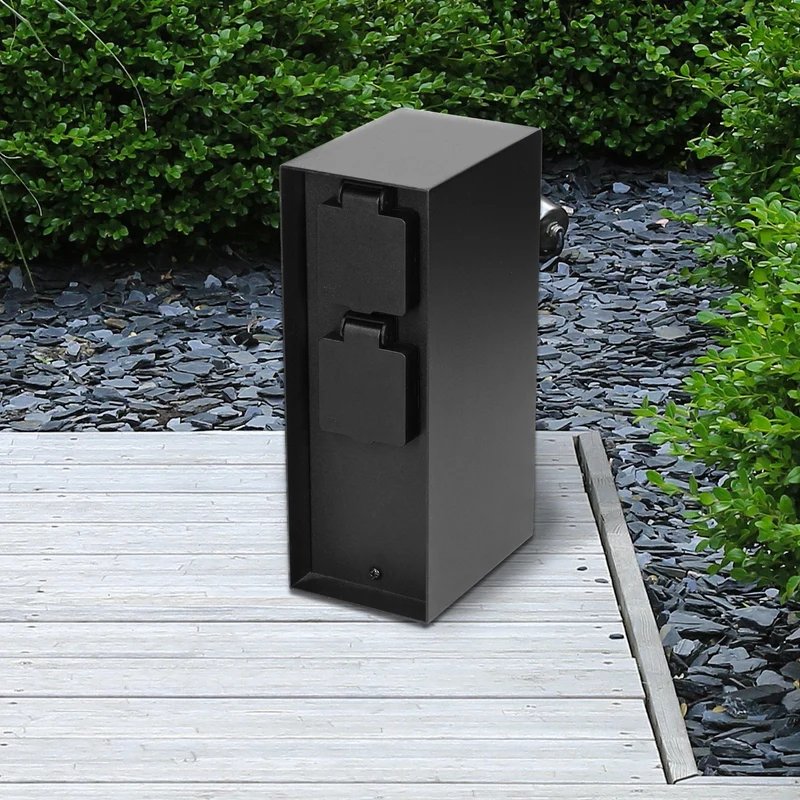 Gartensteckdose 8,5 cm 4-fach Klappverschlüsse mit Magnetverschluss Schwarz aus Edelstahl ML-Design