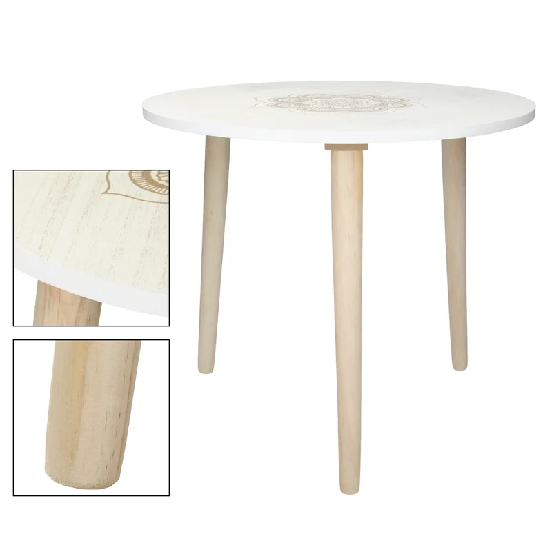 Beistelltisch Ø 49 cm Weiß/Natur aus Kiefernholz und MDF
