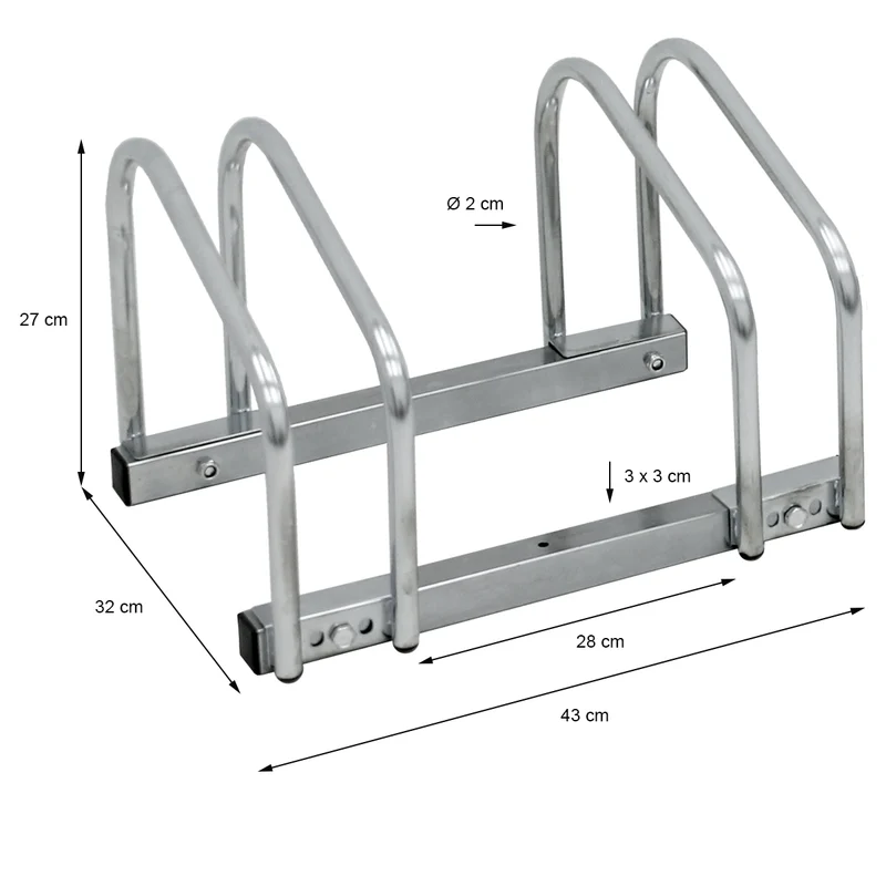 Fahrradständer für 2 Fahrräder 43 x 32 x 27 cm, aus verzinktem Stahl, inkl. Montagematerial